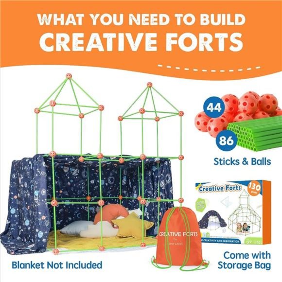 Kids-Fort-Building-Kit-130 Pcs Creative Fort Toy for 5,6,7,8 Years Old Boy Girls - Picture 5 of 6